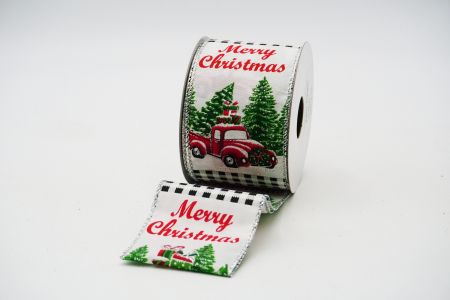 Ruban camions vintage rouges, arbres avec cadeaux_KF6680G-1_Blanc